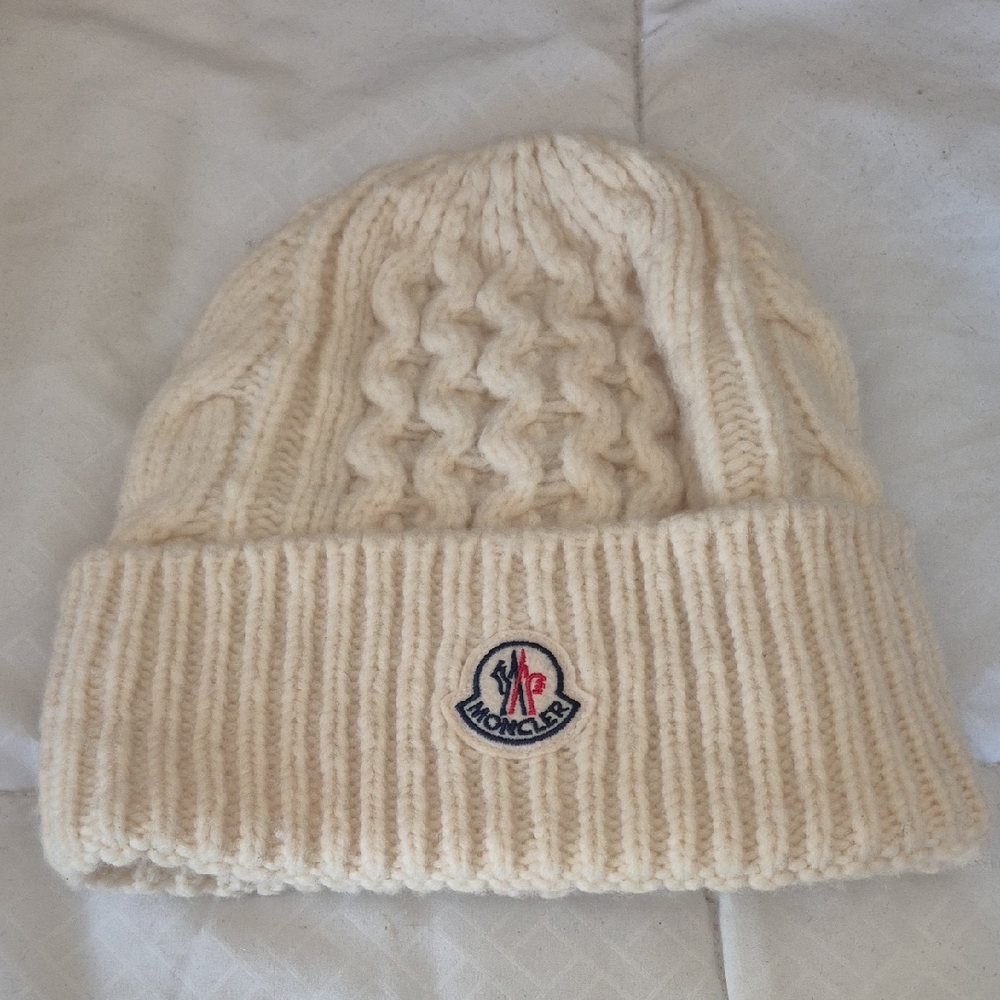 Moncler Ivory Cable Knit Beanie